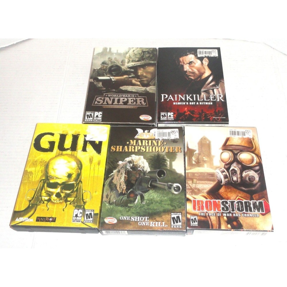 Lot of 5 PC Games - Iron Storm, Gun, WWII Sniper, Painkiller & CTU Marine